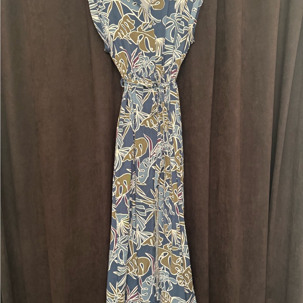 MELLODAY Botanical Print Maxi Dress in Blue and Brown